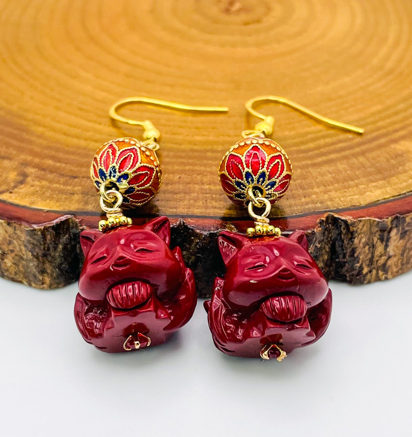 Cinnabar Nine Tail Fox Earrings