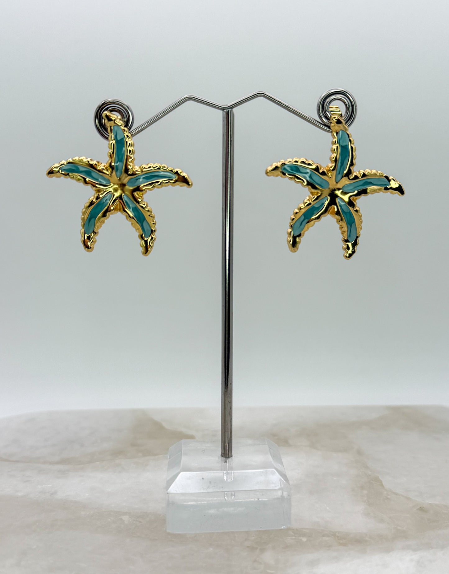 Gold Stainless Steel Colorful Starfish Stud Earrings