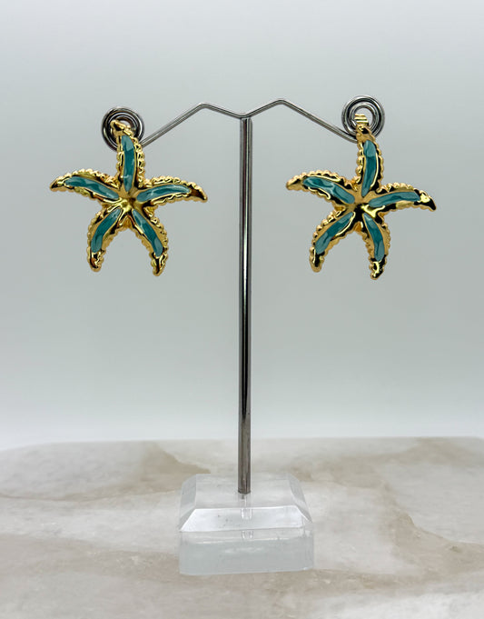 Gold Stainless Steel Colorful Starfish Stud Earrings