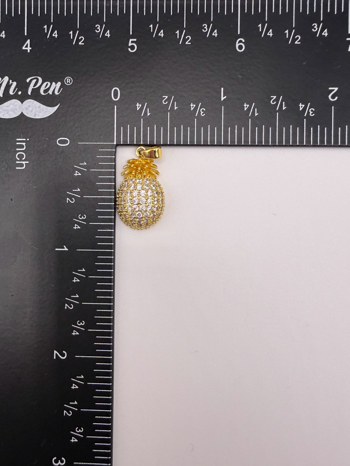Gold Zircon Covered Pineapple Charm Pendant