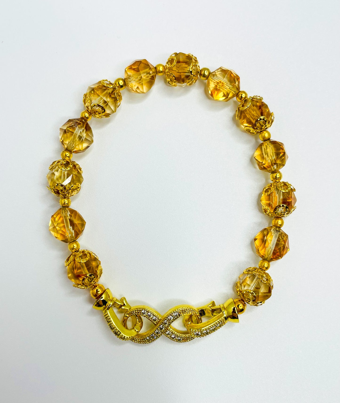 High Quality Natural Faceted Citrine Infinity Bracelet