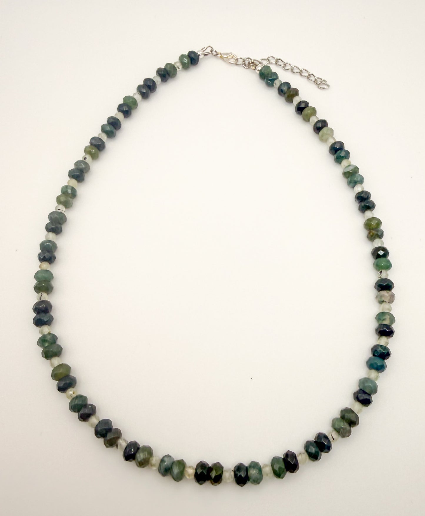 Natural Moss Agate Faceted Donut Shaped Crystal Beaded Necklace