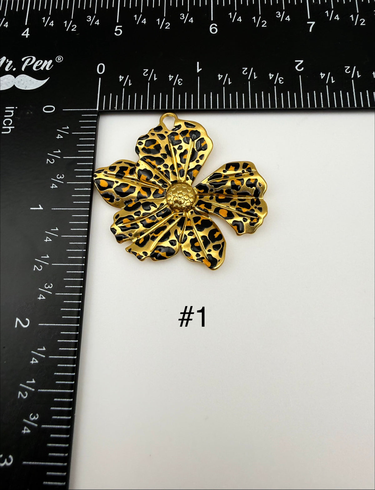 Gold Stainless Steel Leopard Print Flower Charm Pendants