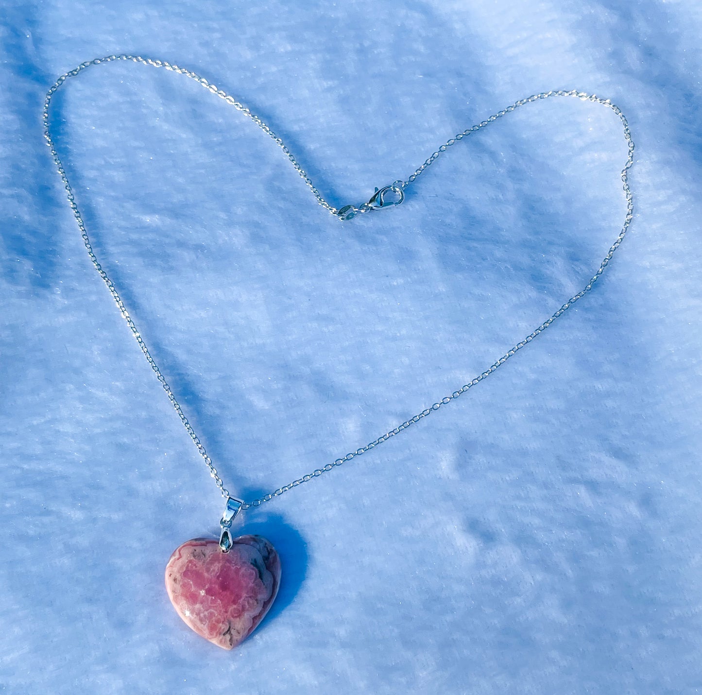 Natural Rhodochrosite Heart Crystal Pendant S925 Sterling Silver Necklace