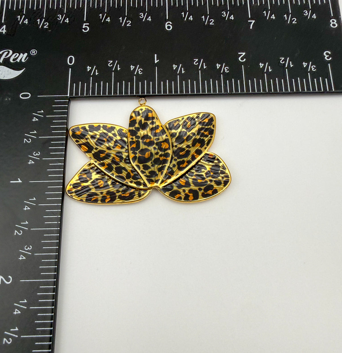Gold Stainless Steel Leopard Print Flower Charm Pendants