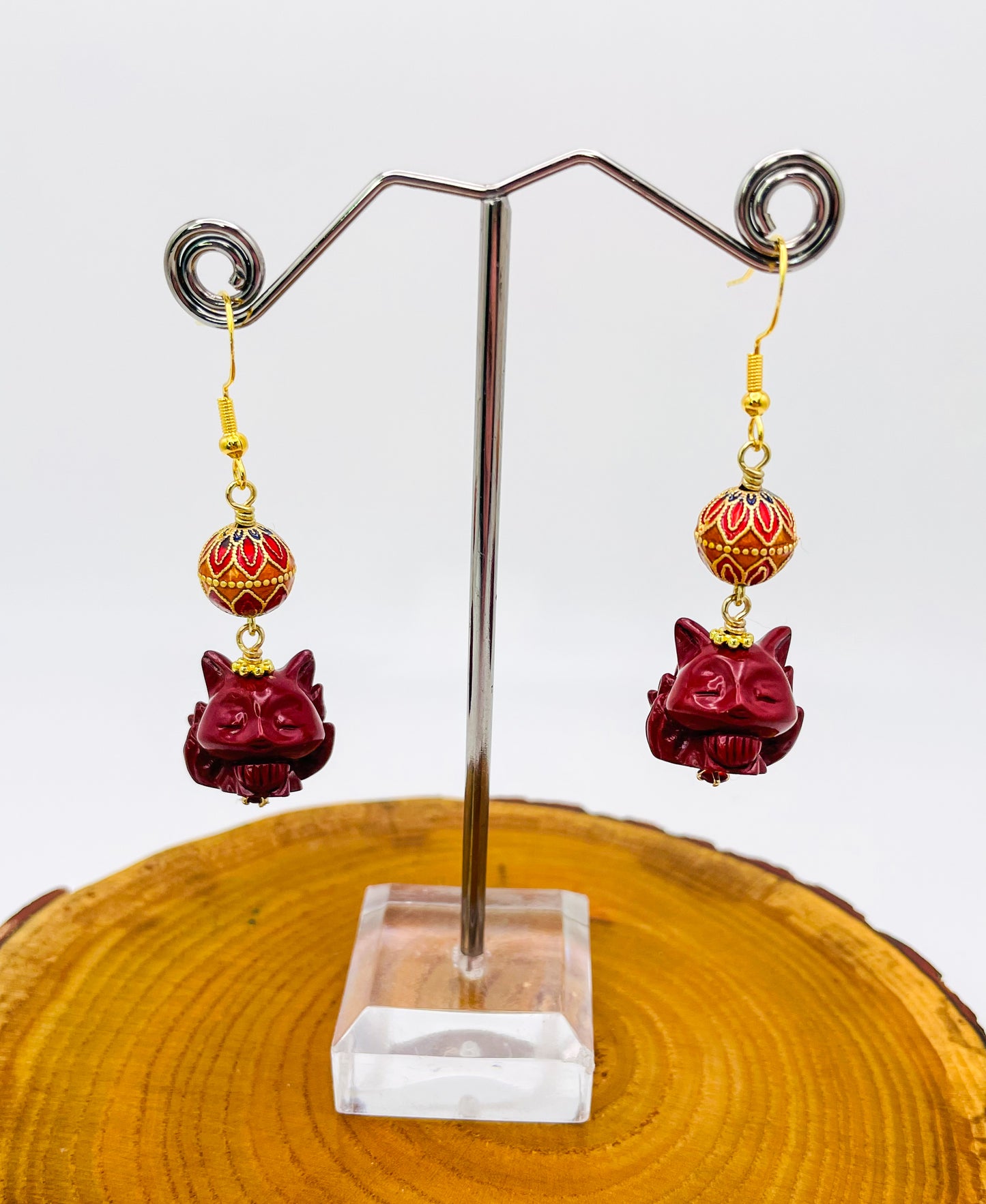 Cinnabar Nine Tail Fox Earrings