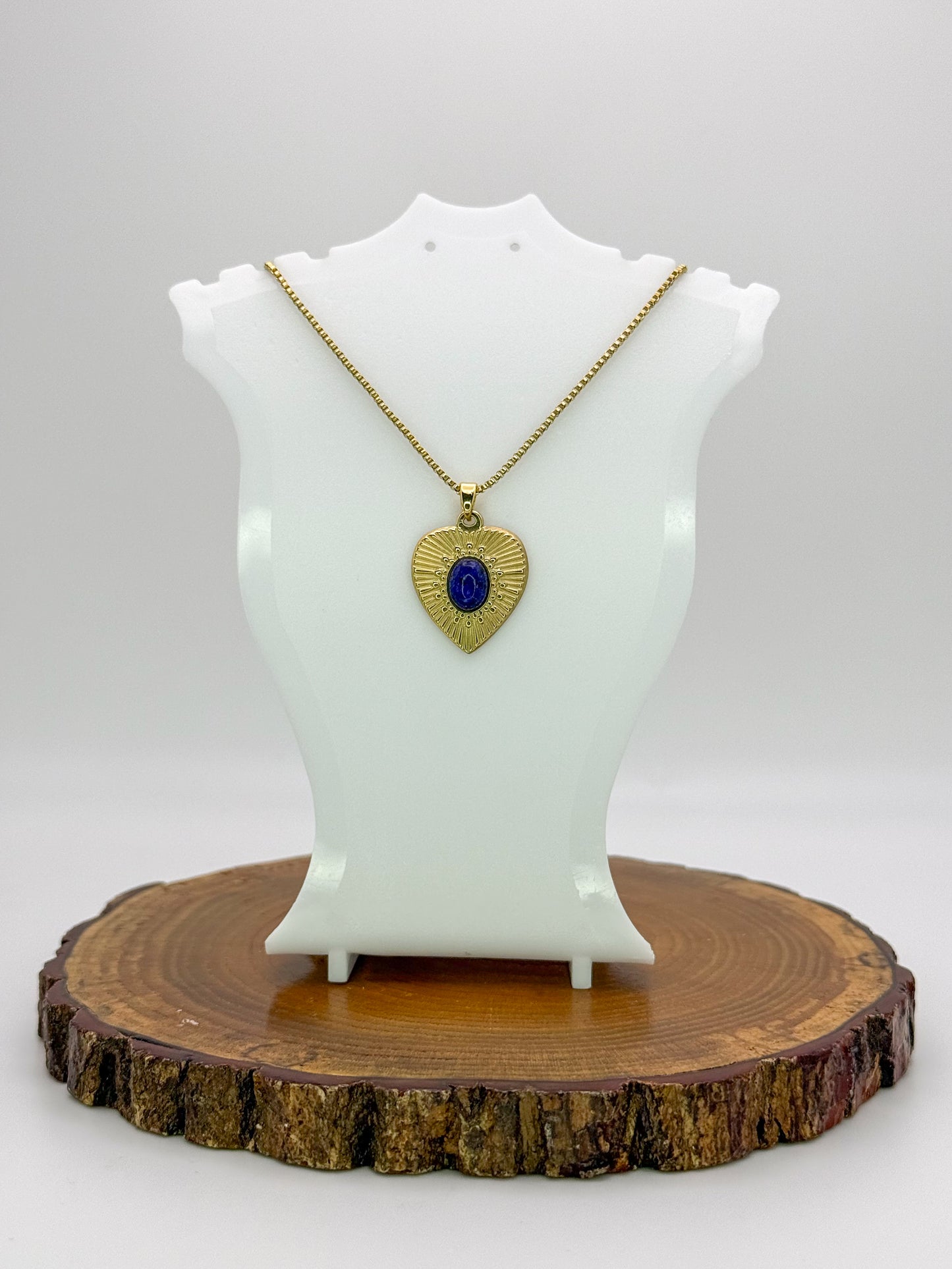 Heart of Gold Necklace- Natural Gemstones, Gold Stainless Steel Pendant Necklace