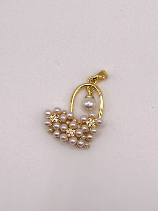 Gold Pearl Cluster Heart Charm Pendant