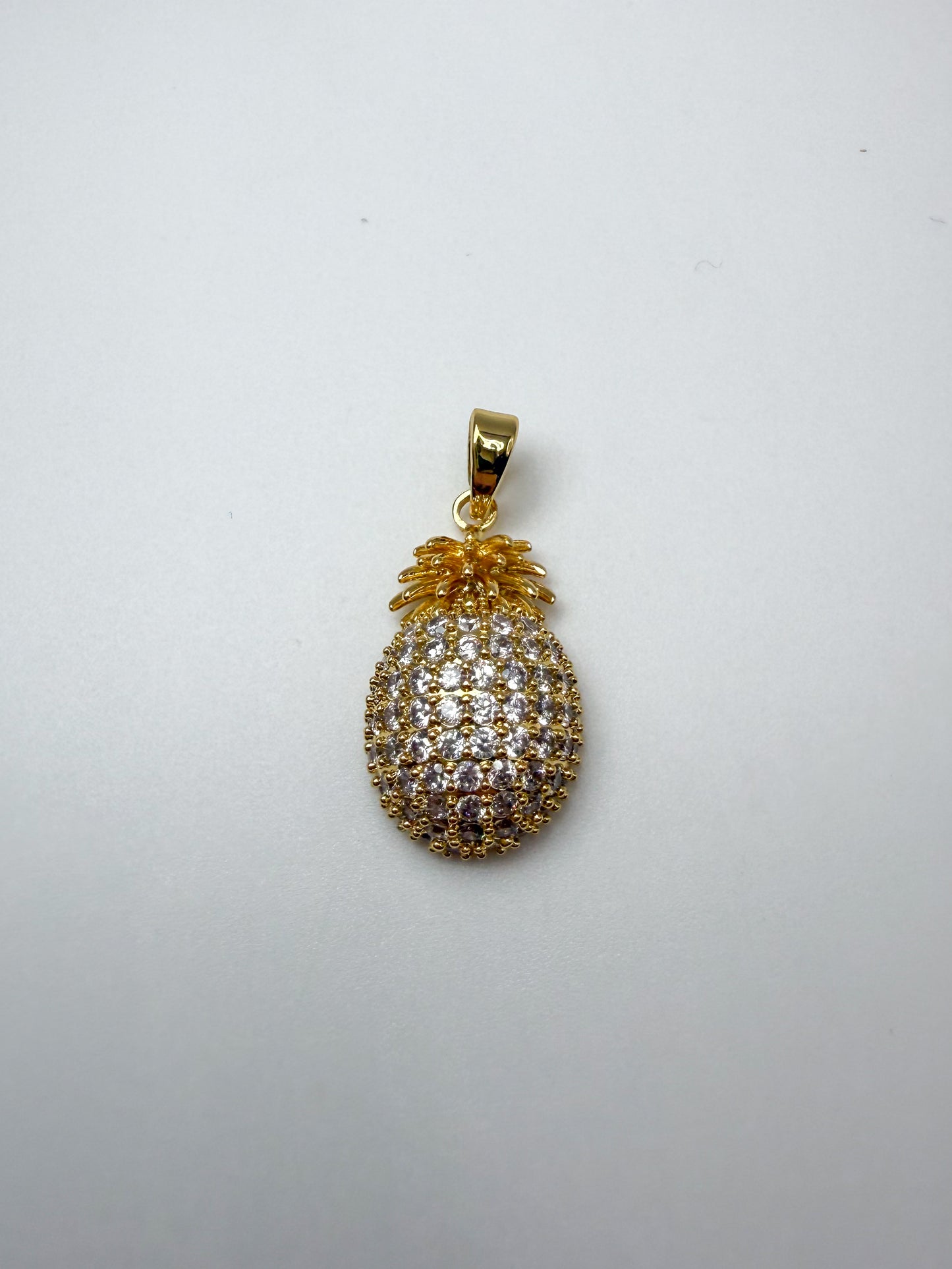 Gold Zircon Covered Pineapple Charm Pendant