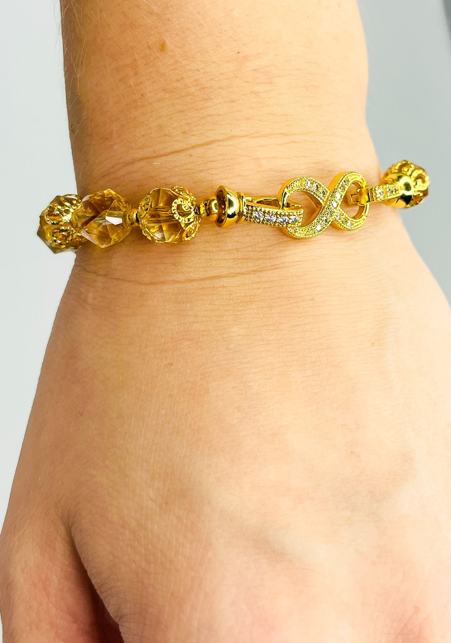 High Quality Natural Faceted Citrine Infinity Bracelet