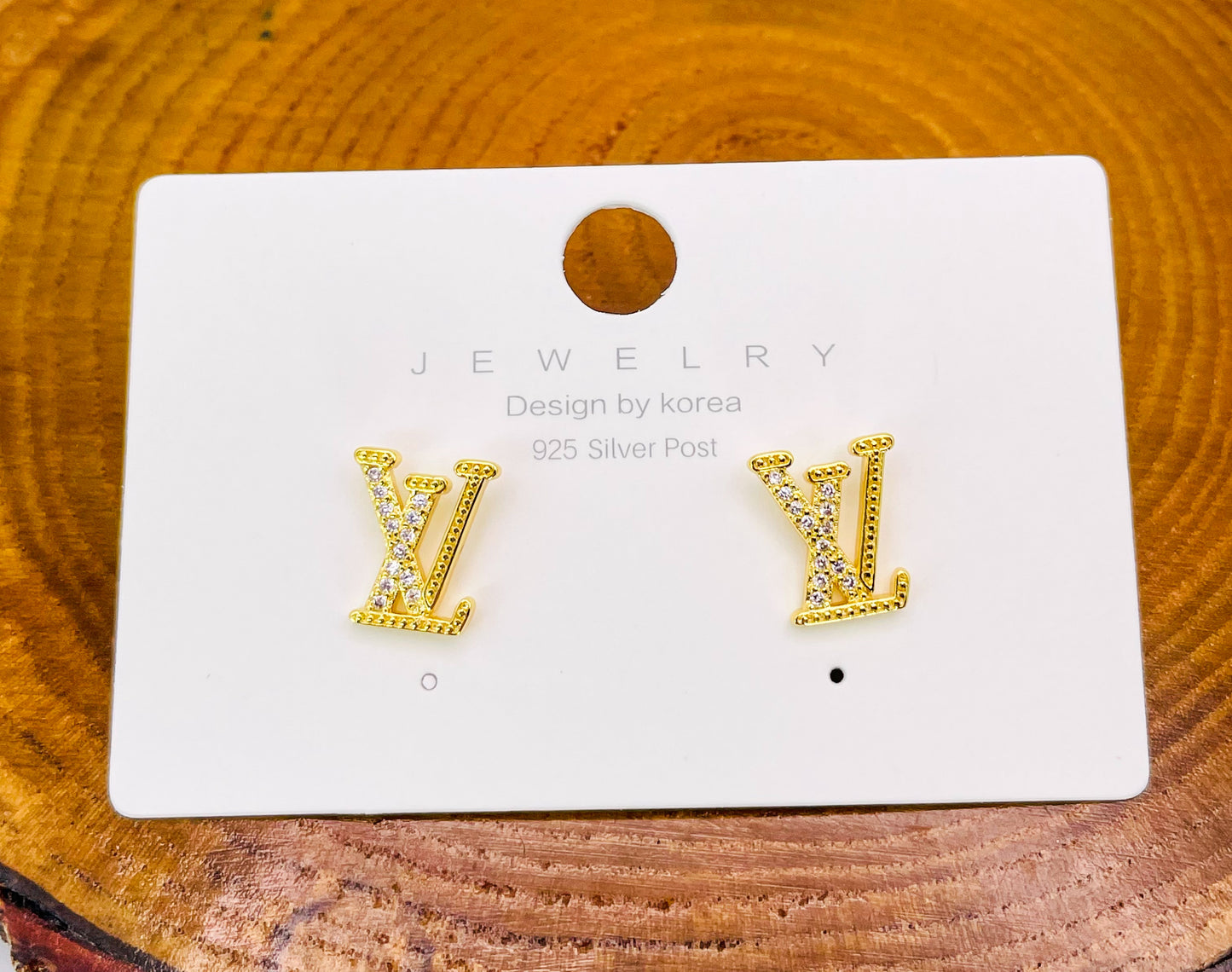 14k Gold overlay S925 Sterling Silver LV Stud Earrings