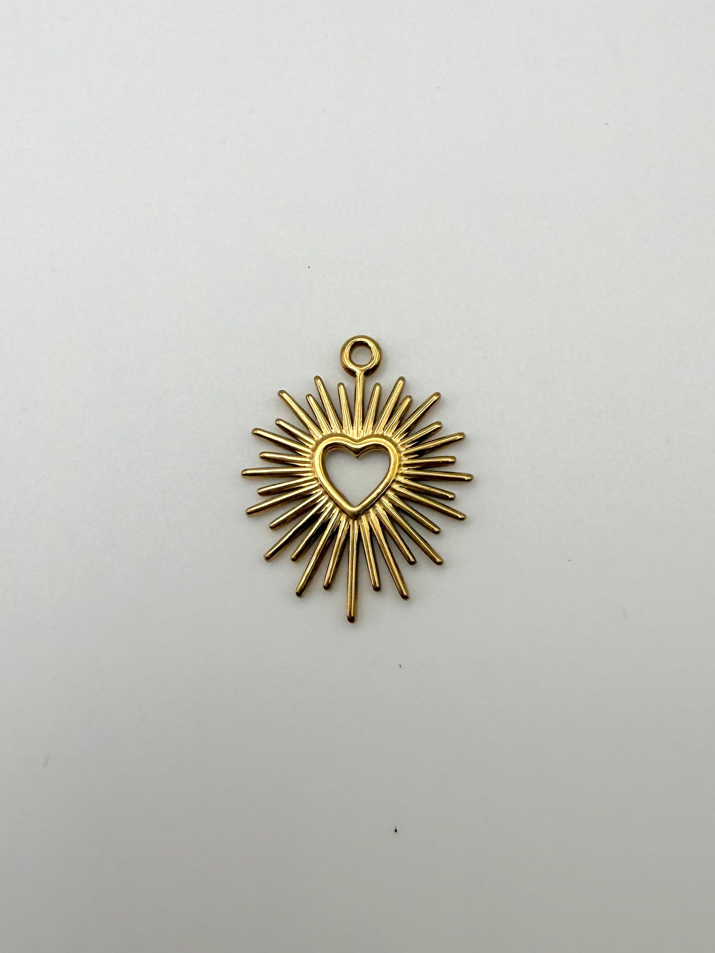 Stainless Steel Gold Fireworks Heart Charm