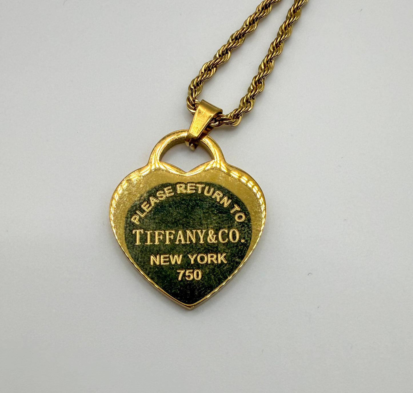 Gold Stainless Steel T&Co Heart Pendant Twist Rope Chain Necklace