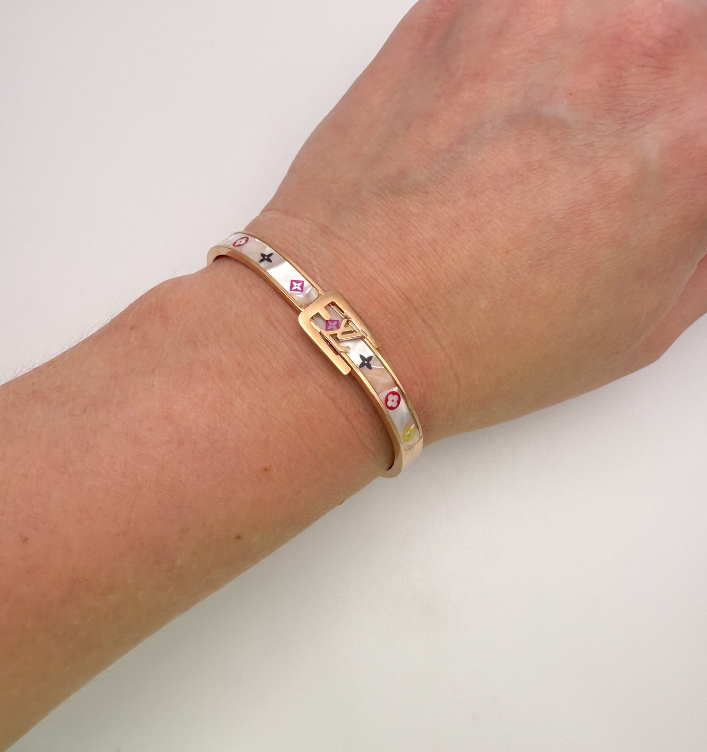 LV Gold Mother of Pearl Shell Bangle Bracelet