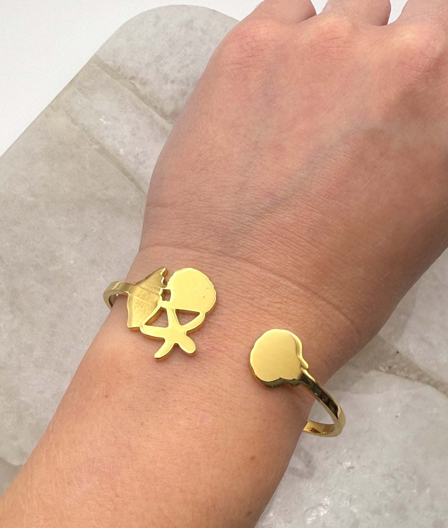 Gold Stainless Steel Mixed Sea Shell Open Front Bangle Cuff Bracelet