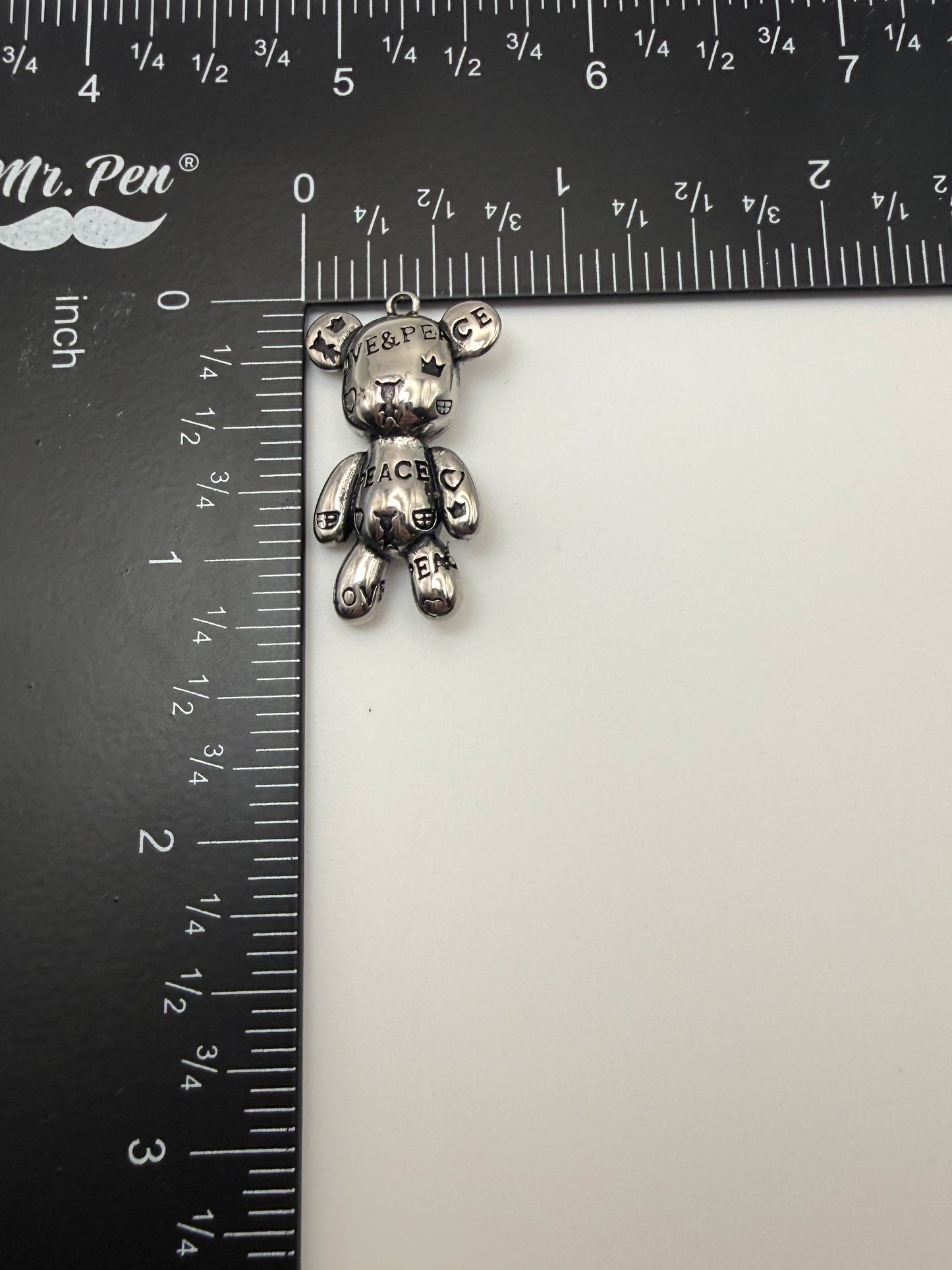 Stainless Steel Silver Graffiti Solid 3D Bear Charm Pendant