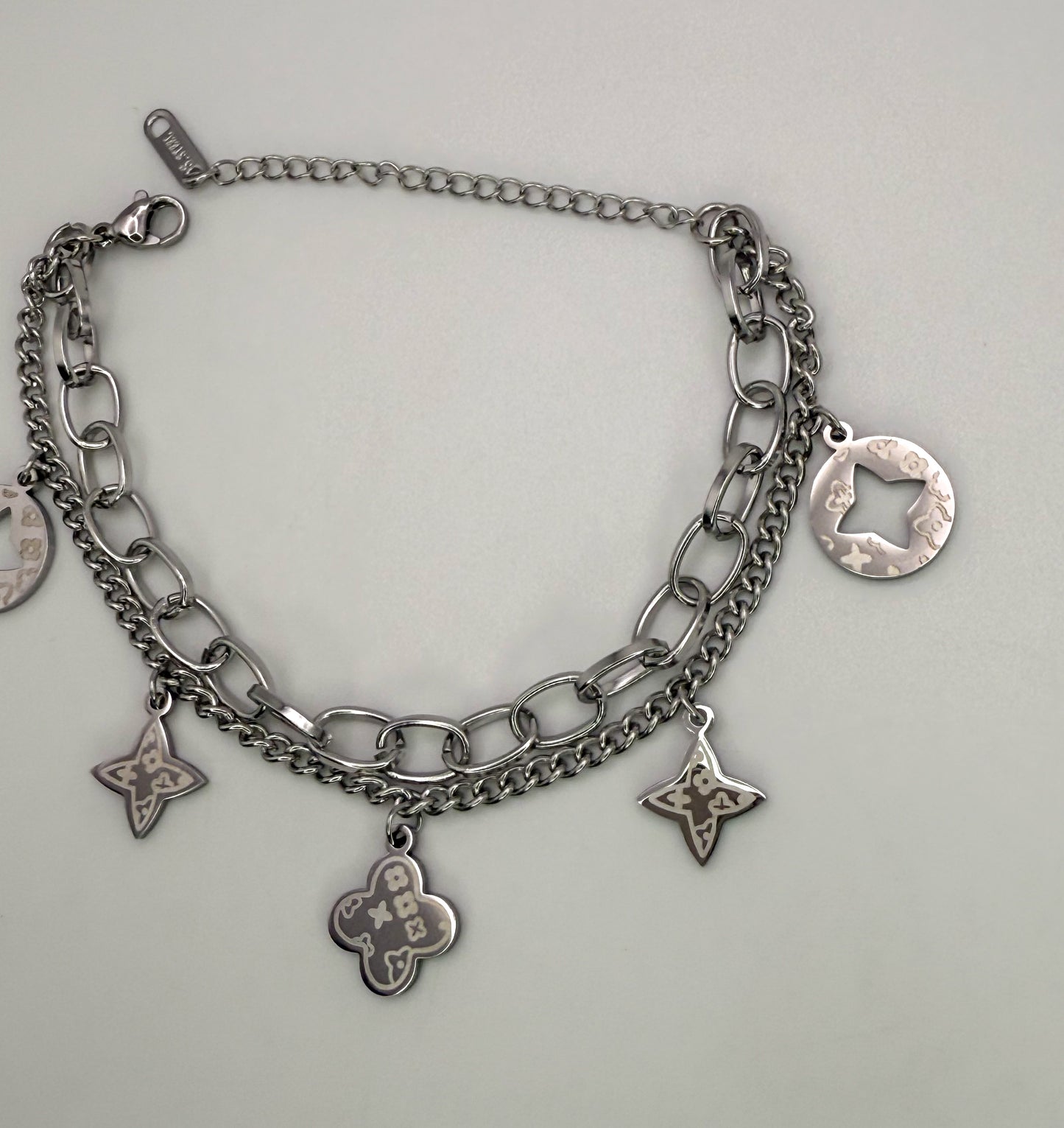 Silver LV Designer Brand Logo Adjustable Bracelet