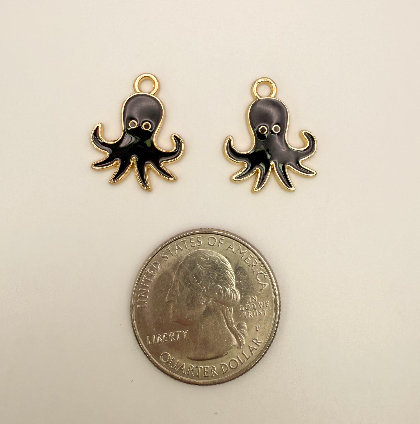 Black Enamel Octopus Gold Charm