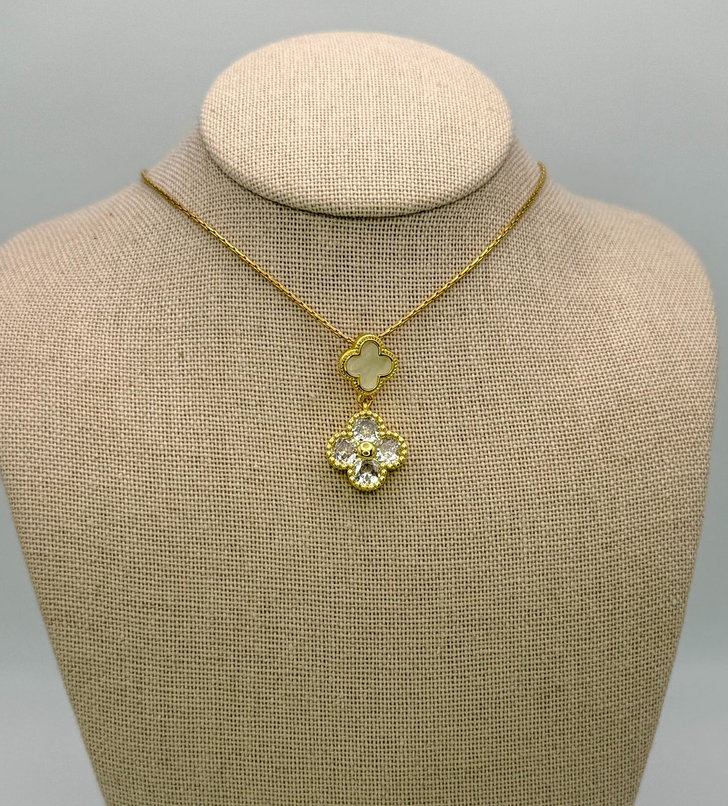 Bling & Natural Shell Double Clover Necklaces