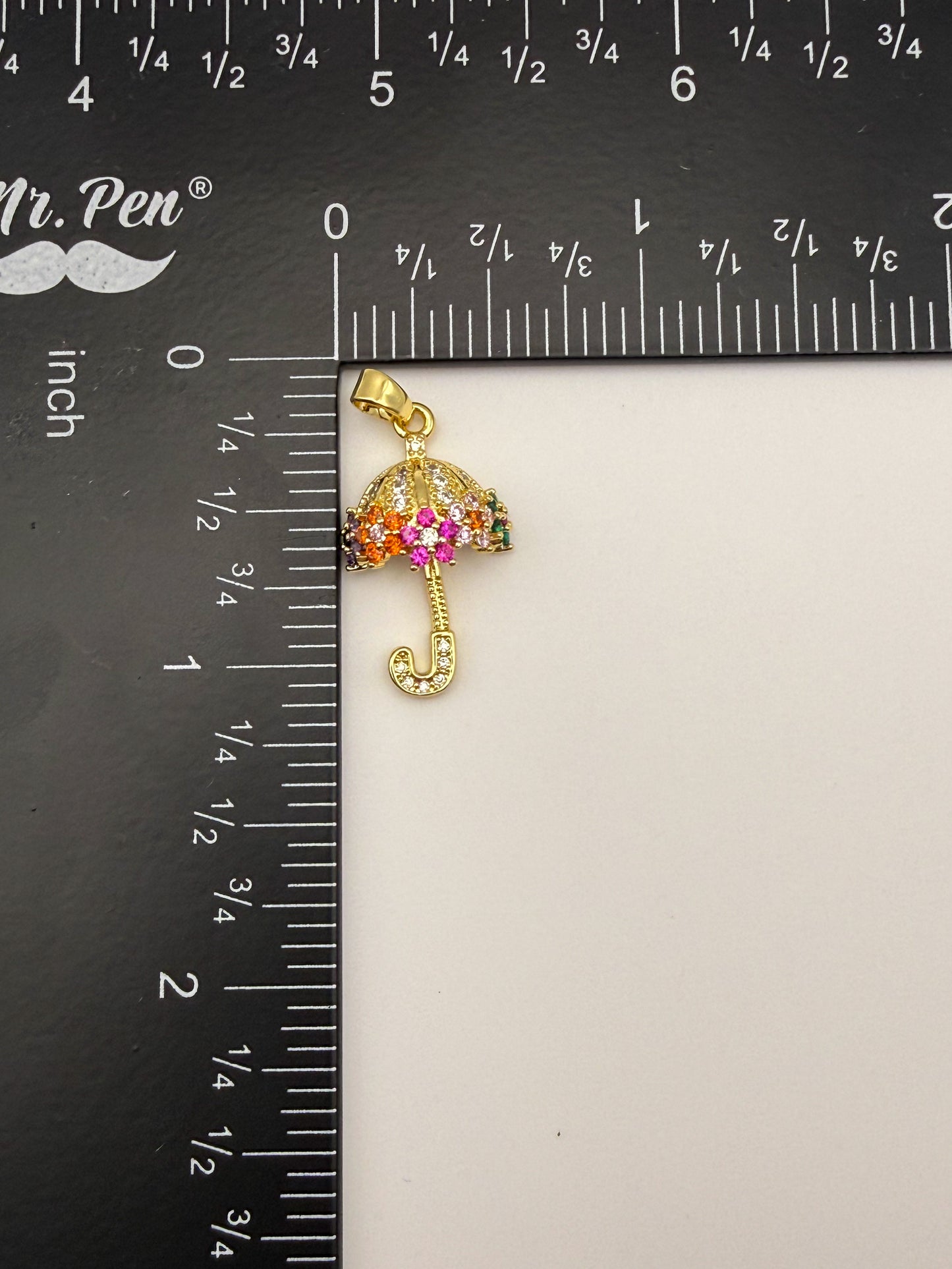 Colorful Zircon Gold & Silver Umbrella Charm Pendant