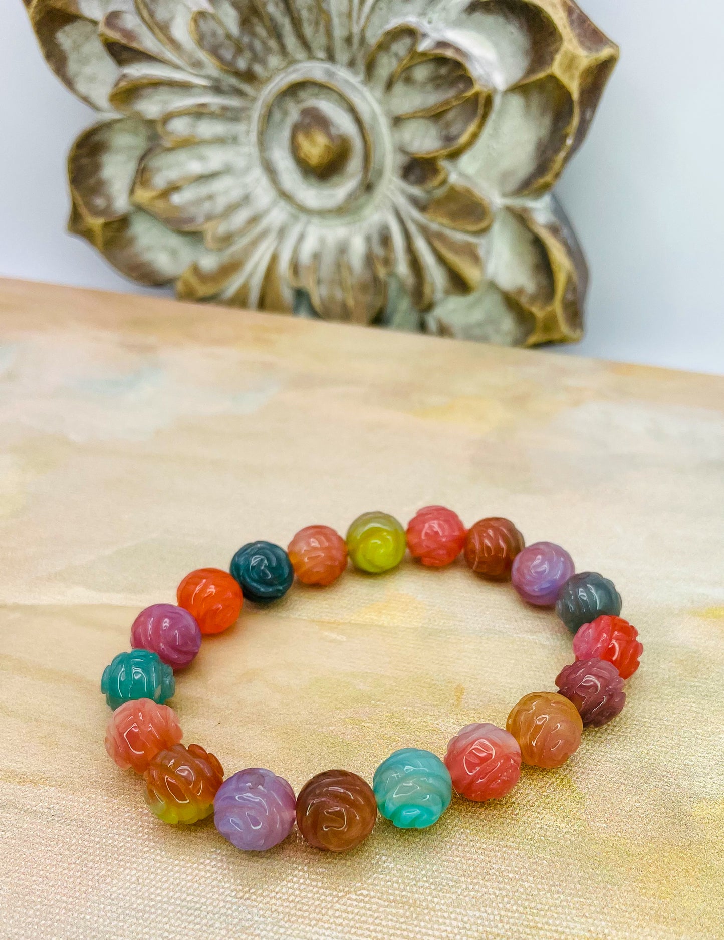 YanYuan Agate Rose Craved Beaded Bracelets