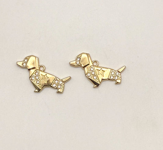 Gold Sparkling Dachshund Dog DIY Charm