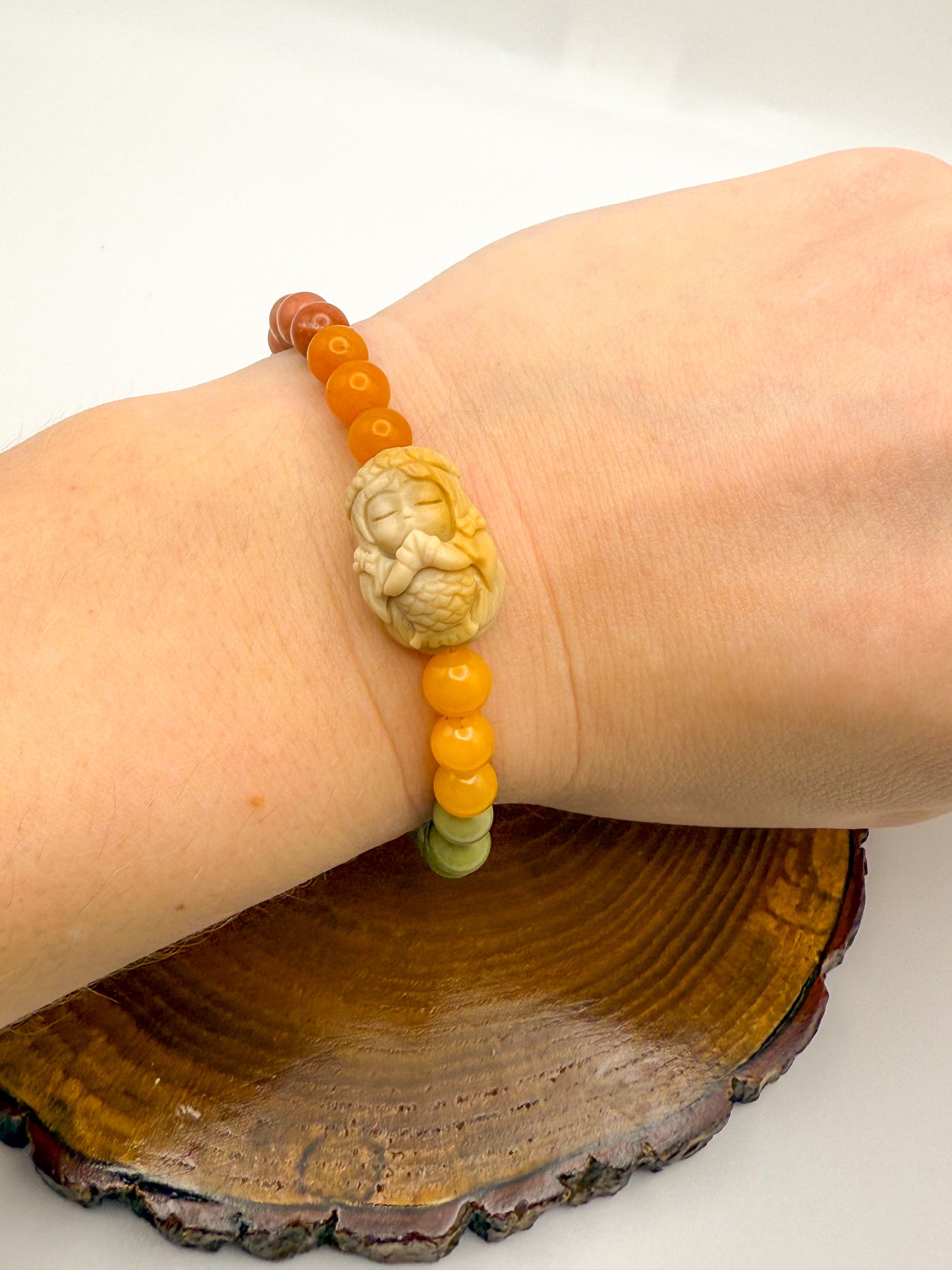 Natural Alashan Agate Peaceful Mermaid Adjustable Bracelet