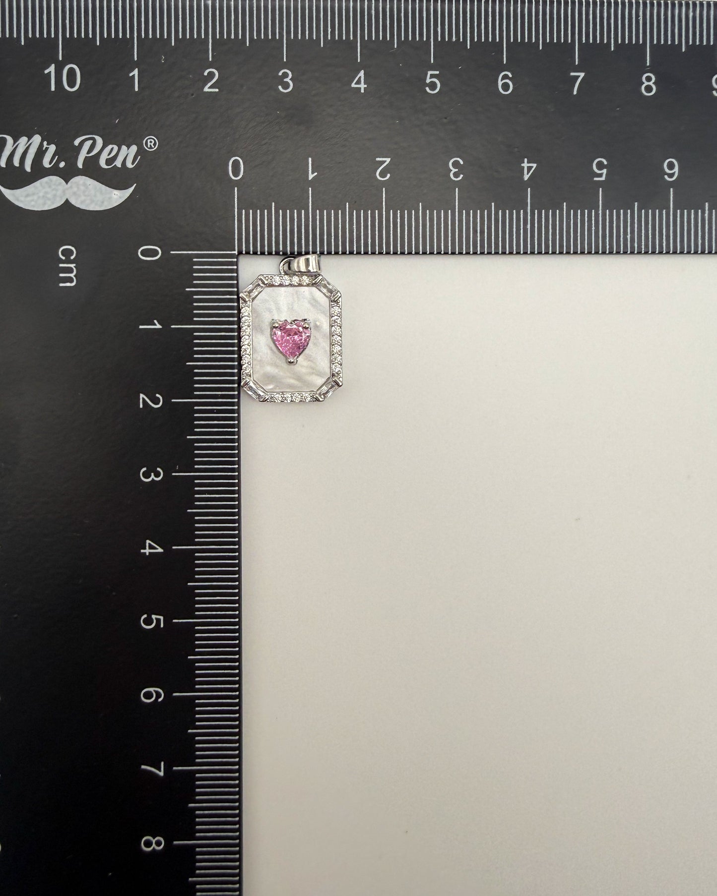 Mother of Pearl Shell with Pink CZ Heart Gold & Silver Pendant