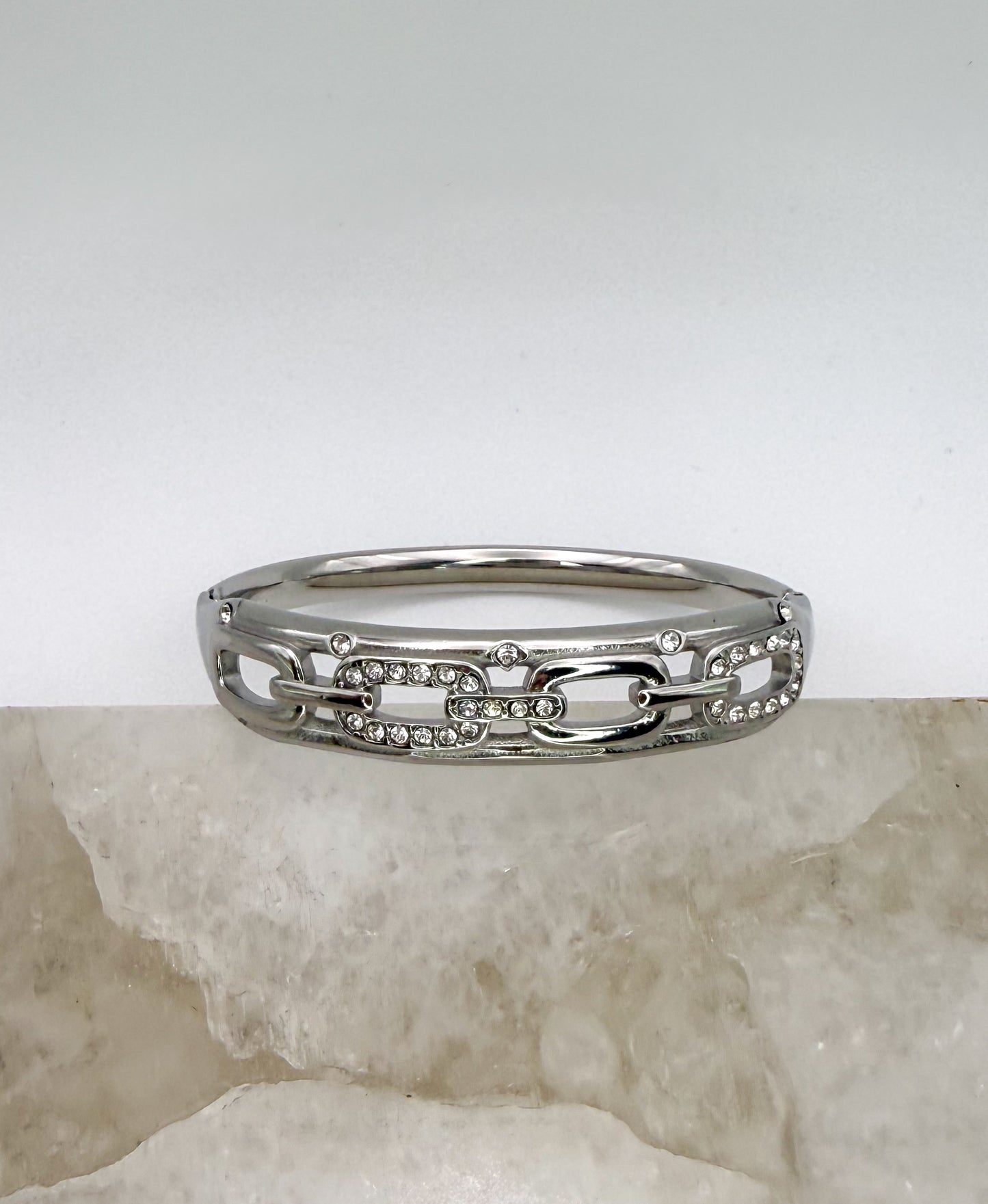Silver Stainless Steel Bling Oval Chain Link Bangle Bracelet