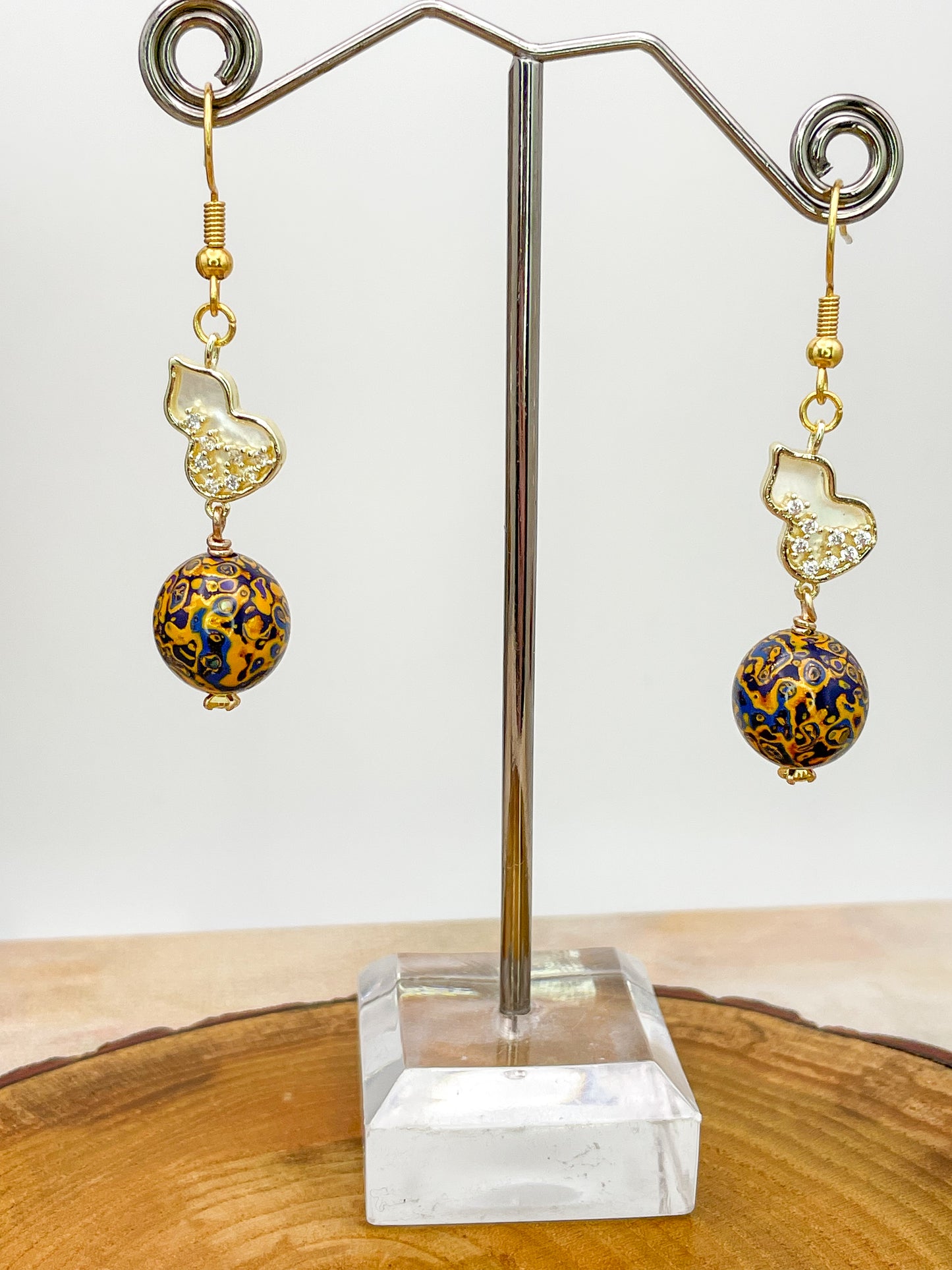 Handmade Daji Lacquer Beaded Bling Earrings with Natural Opal Inclusions