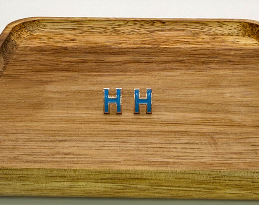 Hermes Blue Gold Stud Earrings