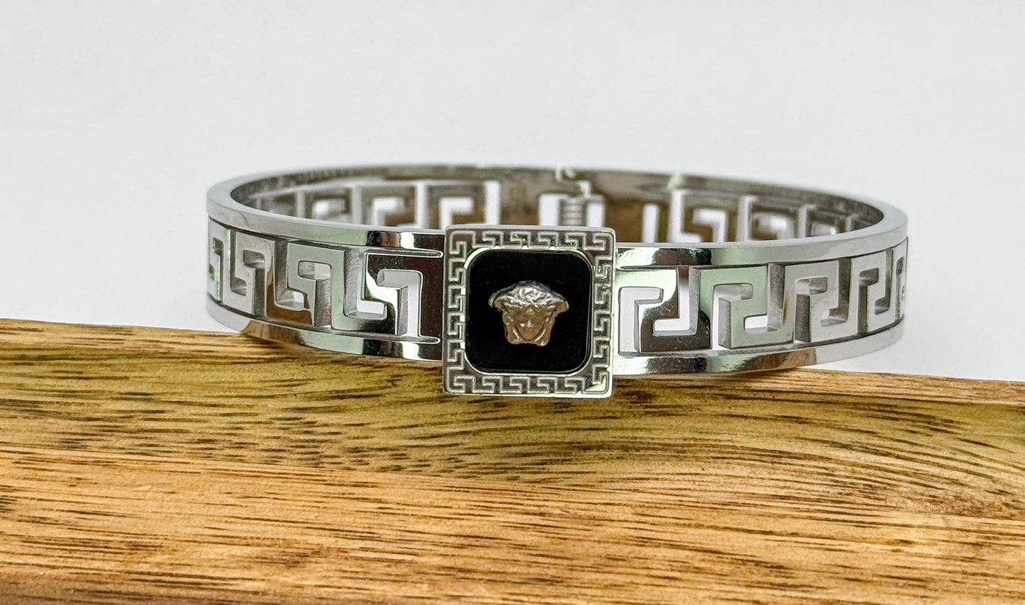 Silver Versace Designer Stainless Steel Bangle Bracelet