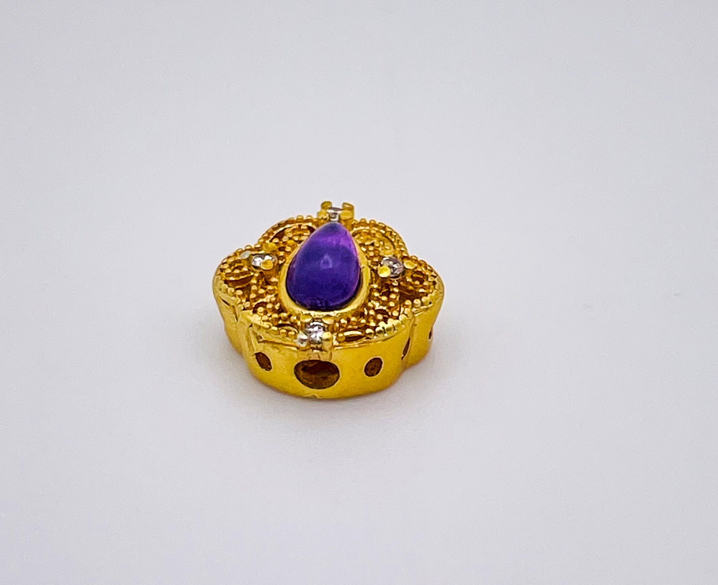 Purple Lepidolite Gold Crown Charm Beads