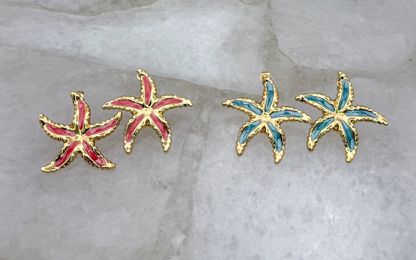 Gold Stainless Steel Colorful Starfish Stud Earrings