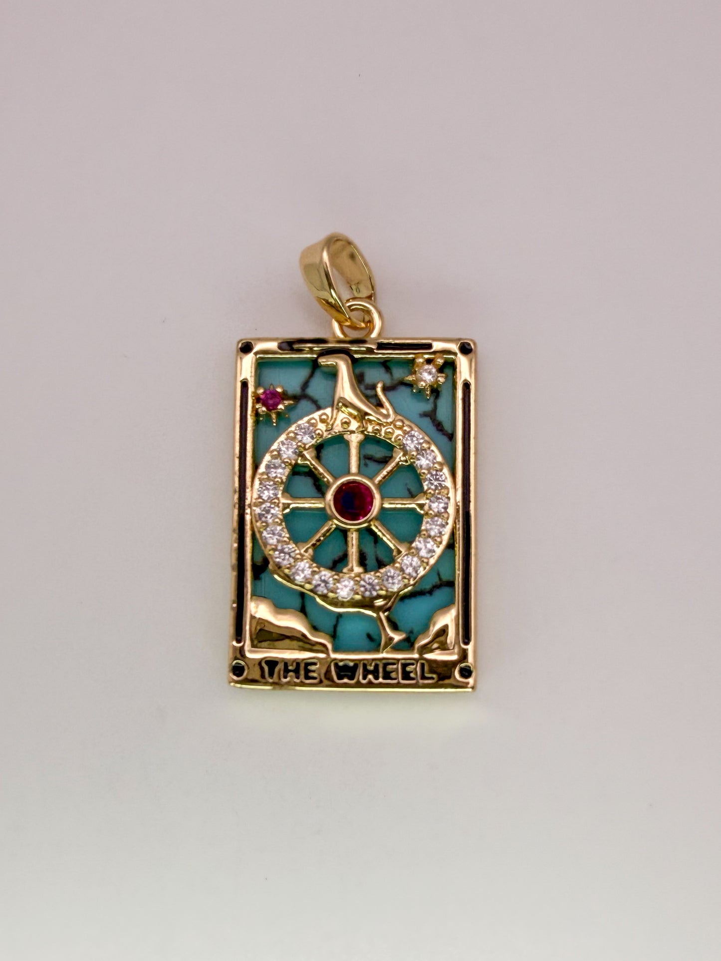 Gold The Wheel Tarot Card & Moon Card Pendants