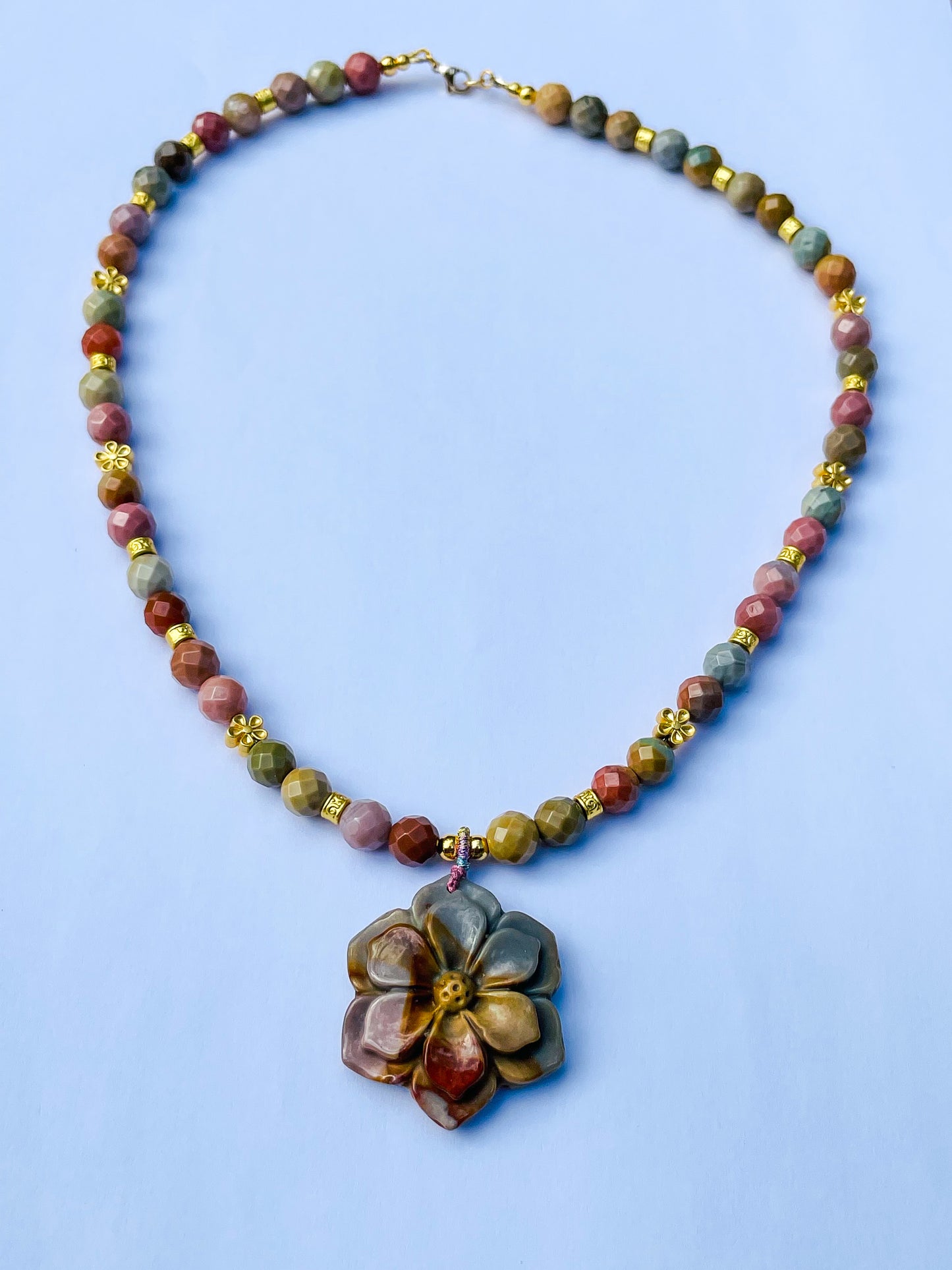 Natural Alashan Agate Sakura Flower Beaded Necklace