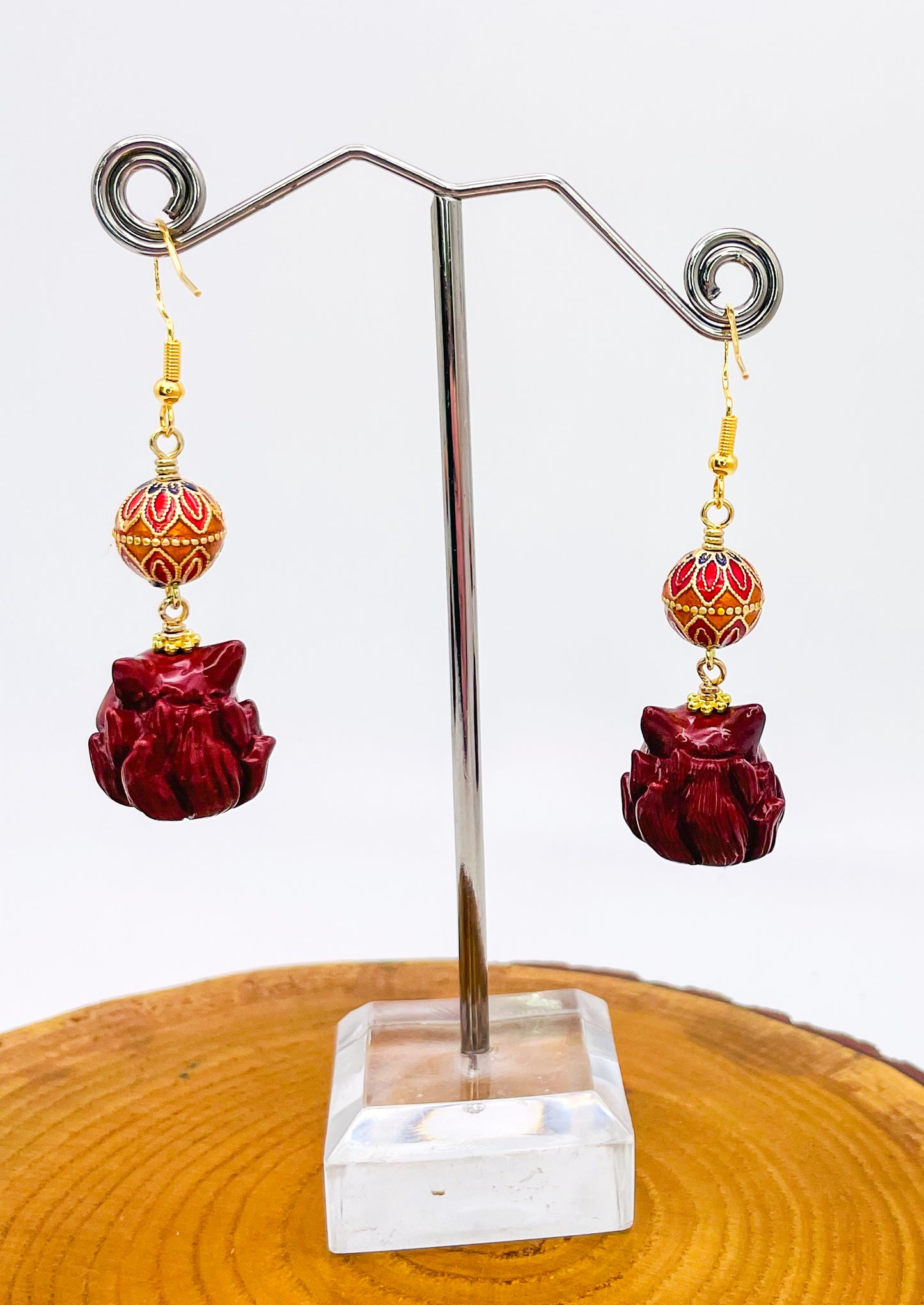 Cinnabar Nine Tail Fox Earrings