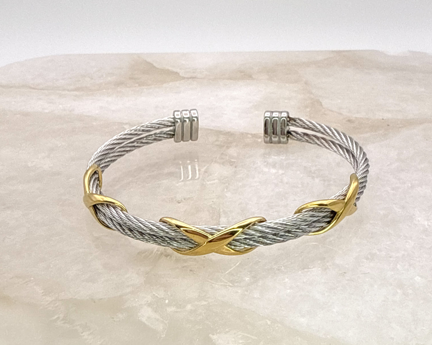Stainless Steel Mixed Metals Bangle Cuff Bracelet