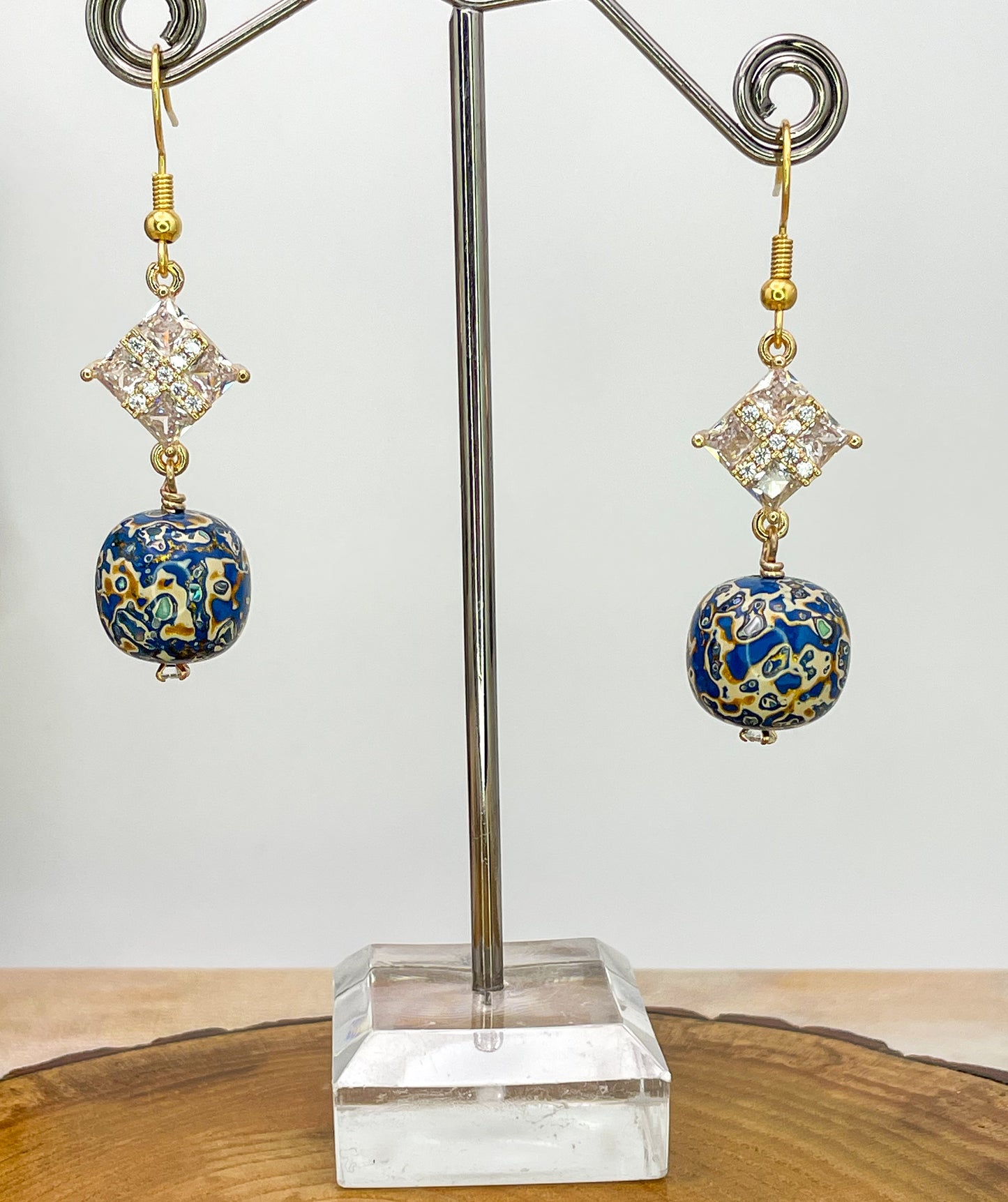 Handmade Daji Lacquer Beaded Bling Earrings with Natural Opal Inclusions