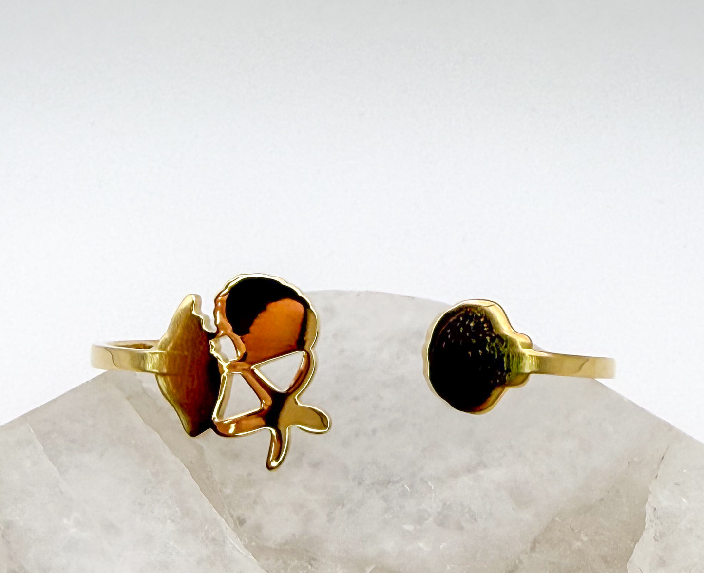 Gold Stainless Steel Mixed Sea Shell Open Front Bangle Cuff Bracelet