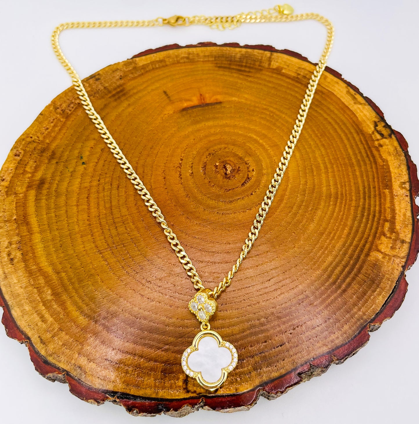 24K Gold Filled White or Red Double Lucky Clover Luxury Necklace