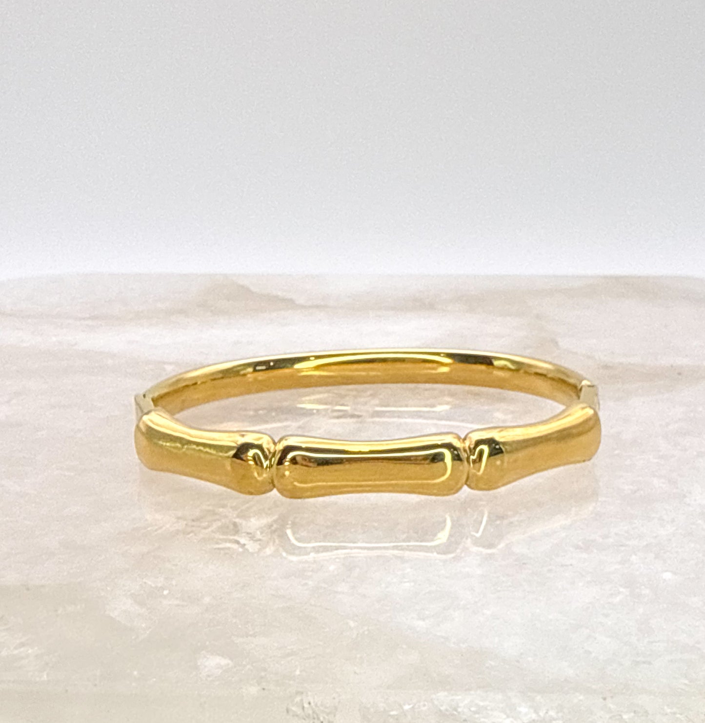 Gold Stainless Steel Shiny Bamboo Bangle Bracelet