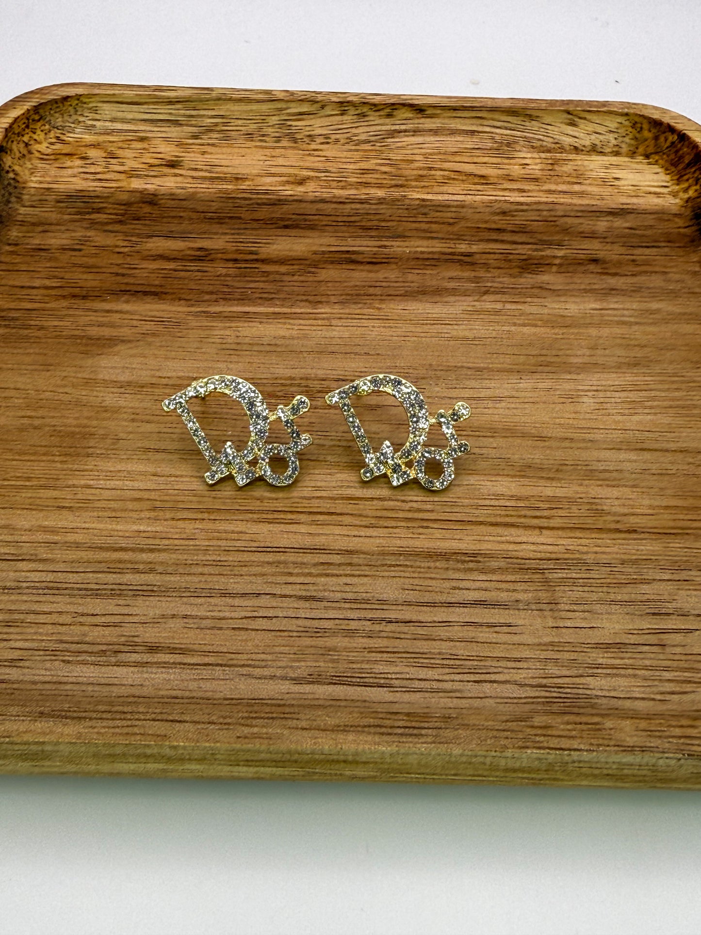 Gold Dior Designer Stud Earrings