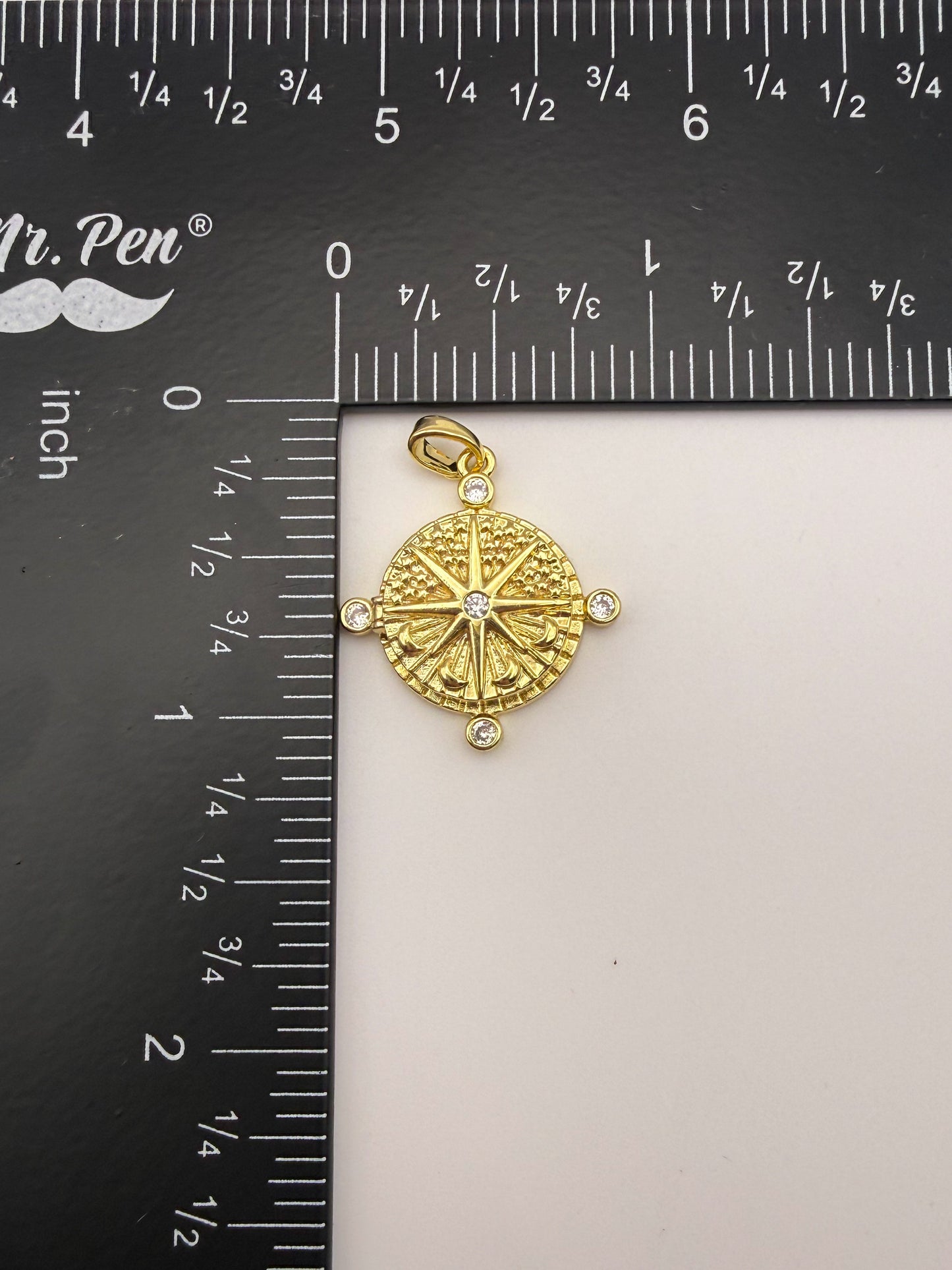 Gold Compass Locket Charm Pendant