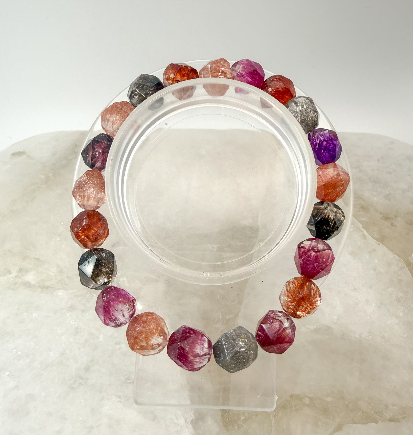 Natural Firework Colorful Super 7 Faceted Crystal Beaded Stretchy Bracelet