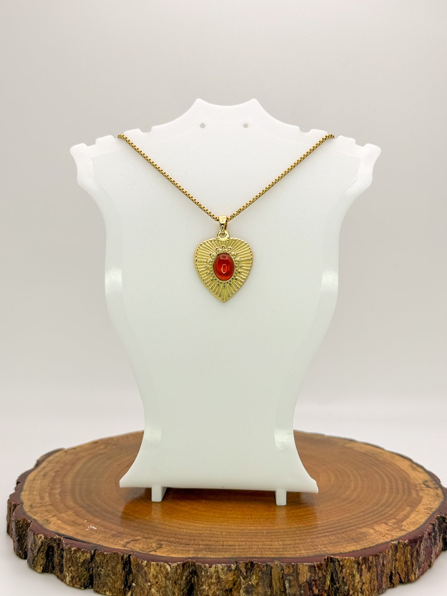 Heart of Gold Necklace- Natural Gemstones, Gold Stainless Steel Pendant Necklace