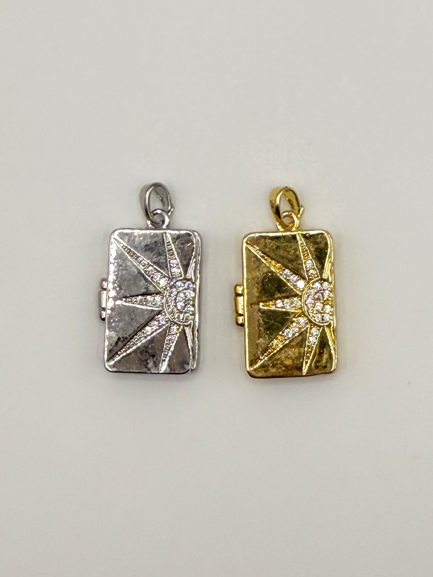 Rectangle Gold & Silver Shining Sun Charm Locket Pendant