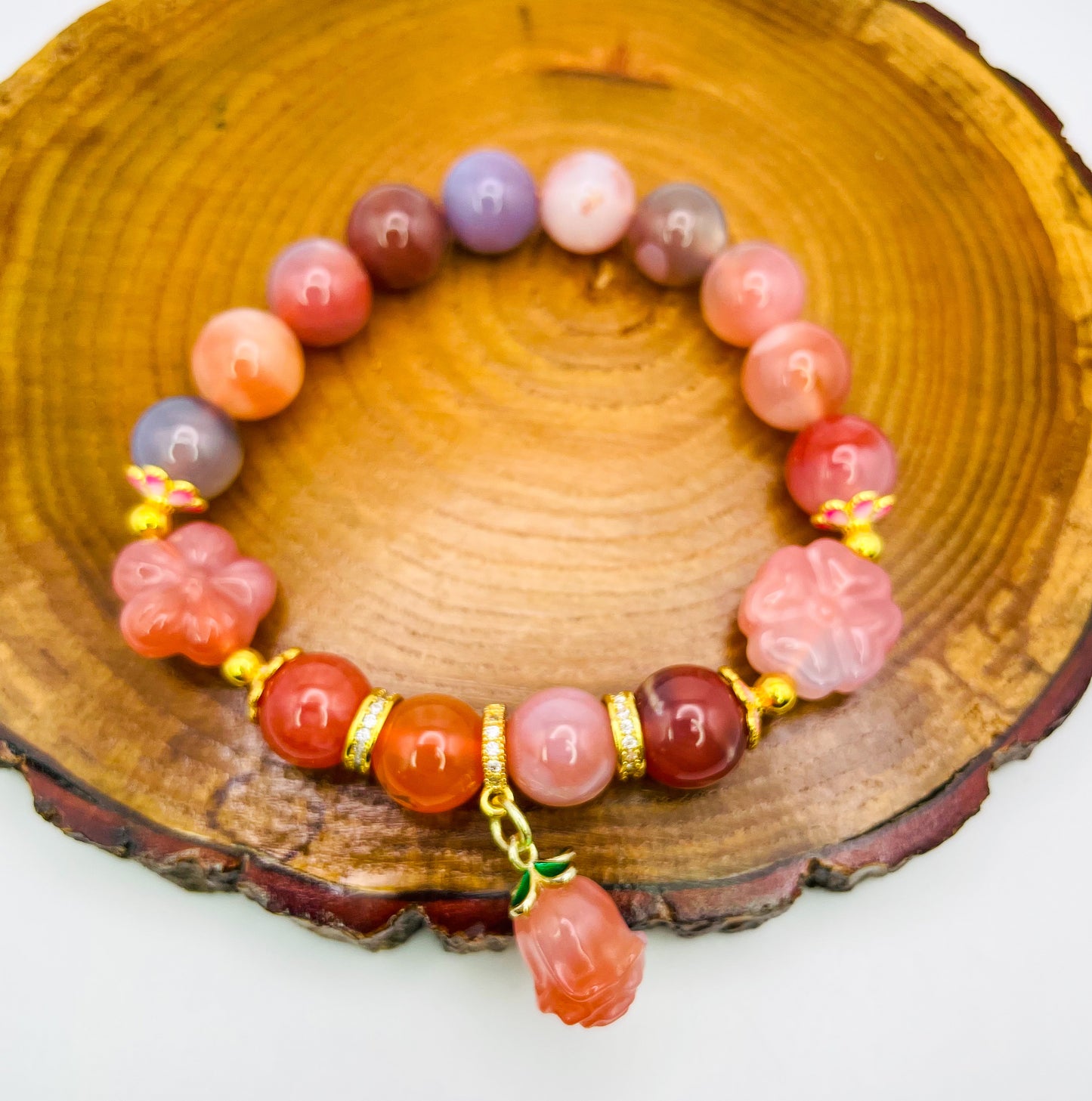 High Quality Natural Yanyuan Agate Flower Blossom Adjustable Stretch Bracelet