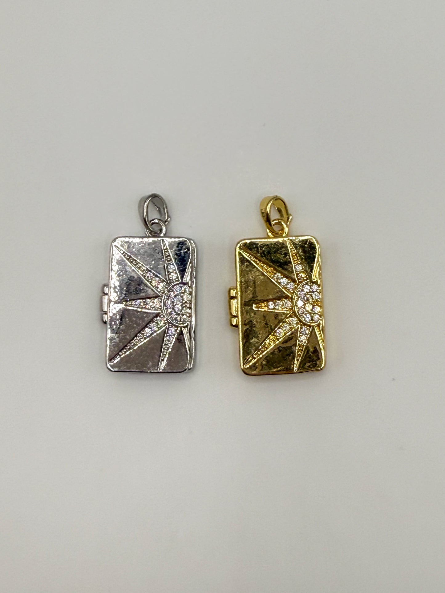 Rectangle Gold & Silver Shining Sun Charm Locket Pendant