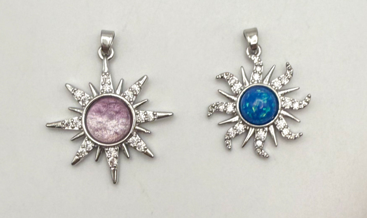 Silver Flaming Sun Metal Pendants